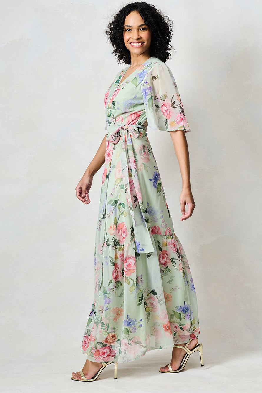 Hope & Ivy Emi Light Green Floral A Line Dress