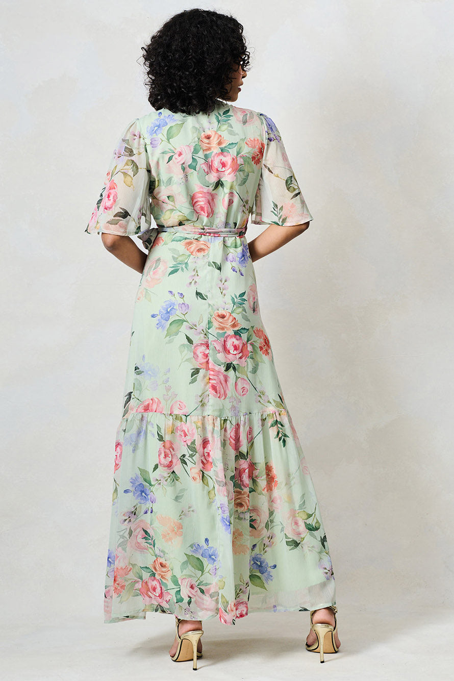 Hope & Ivy Emi Light Green Floral A Line Dress