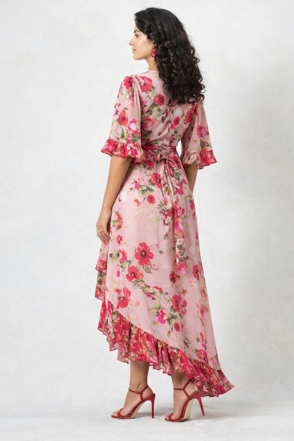 Hope & Ivy Fiona Pink Floral Wrap Dress