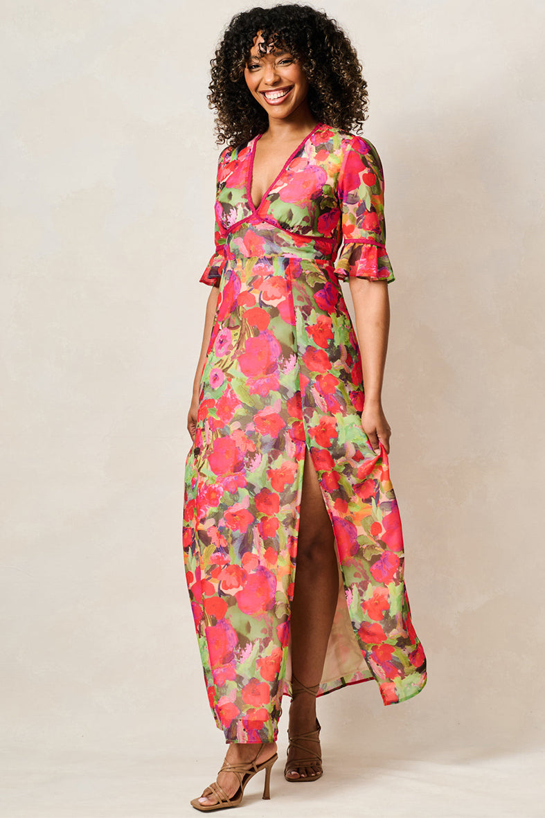 Hope & Ivy Isla Red Floral Maxi Dress