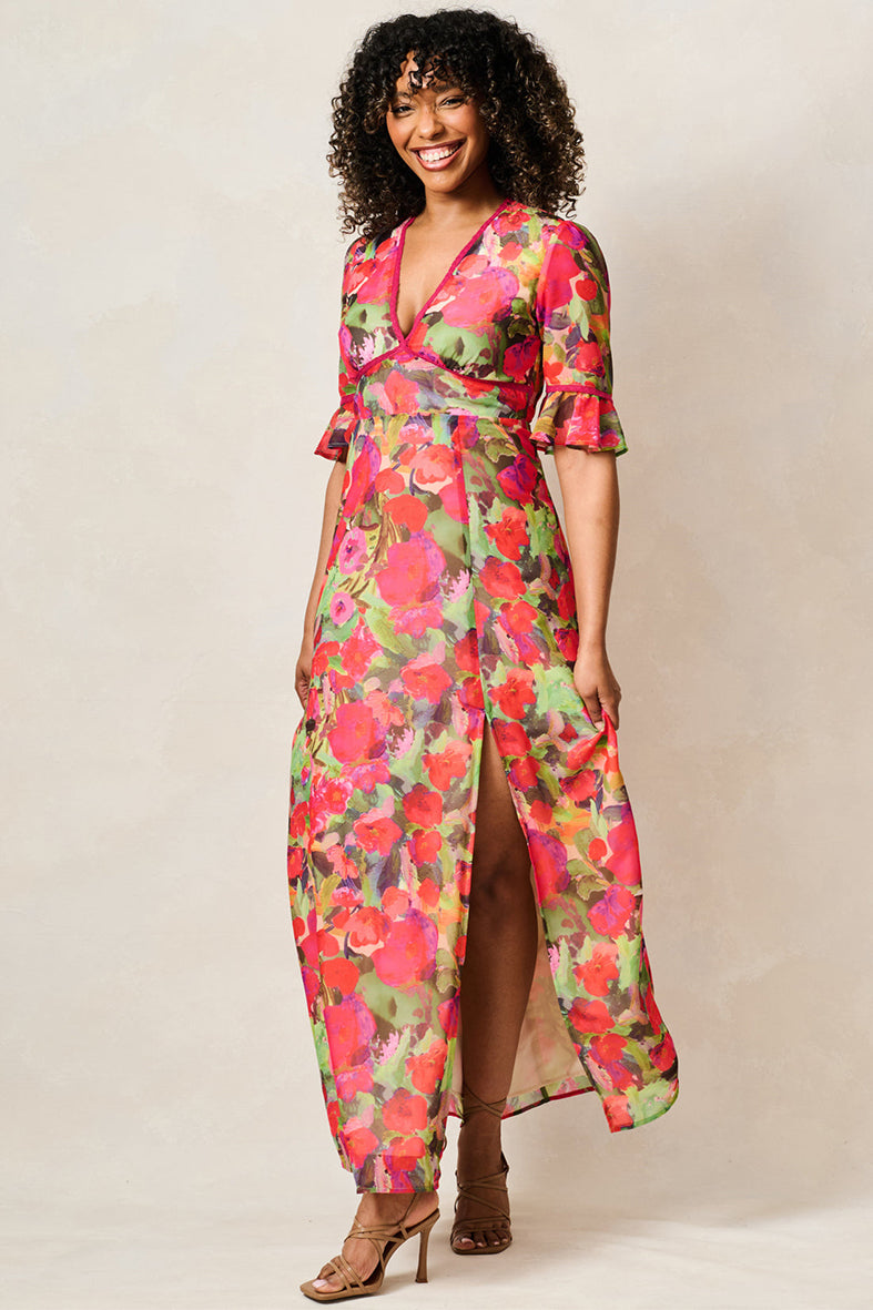 Hope & Ivy Isla Red Floral Maxi Dress
