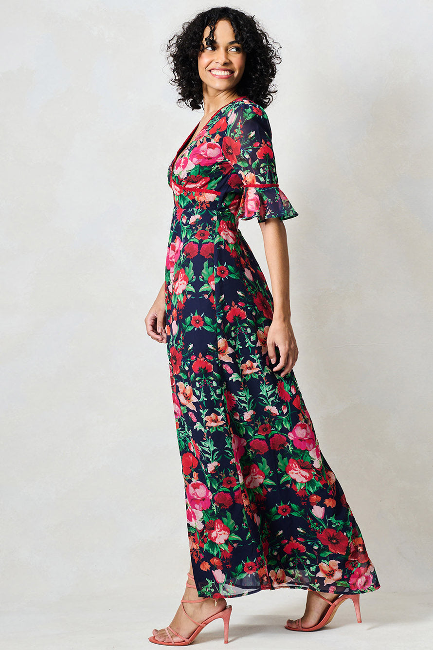 Hope & Ivy Jemma Navy / Pink Floral  Wrap Dress