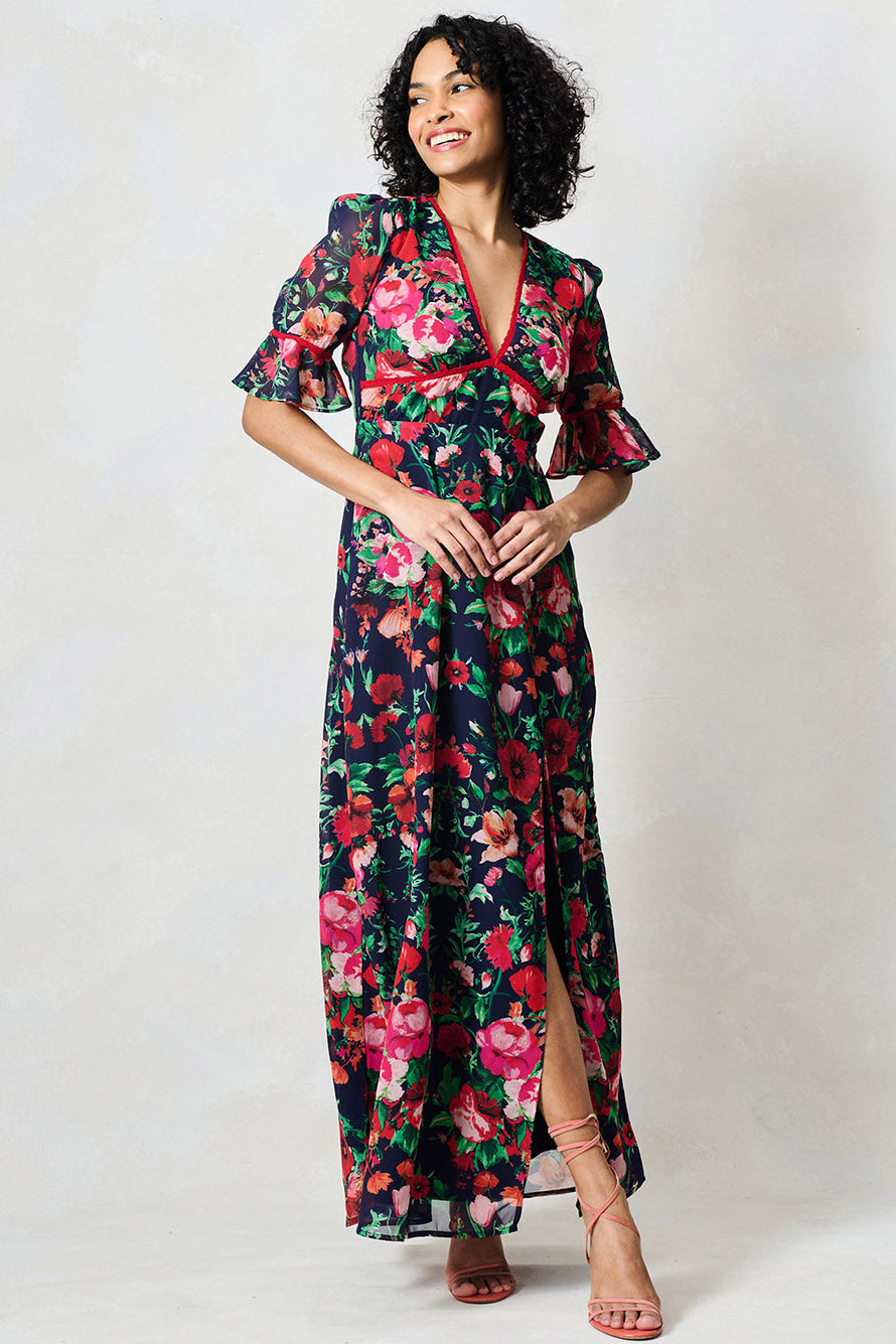 Hope & Ivy Jemma Navy / Pink Floral  Wrap Dress