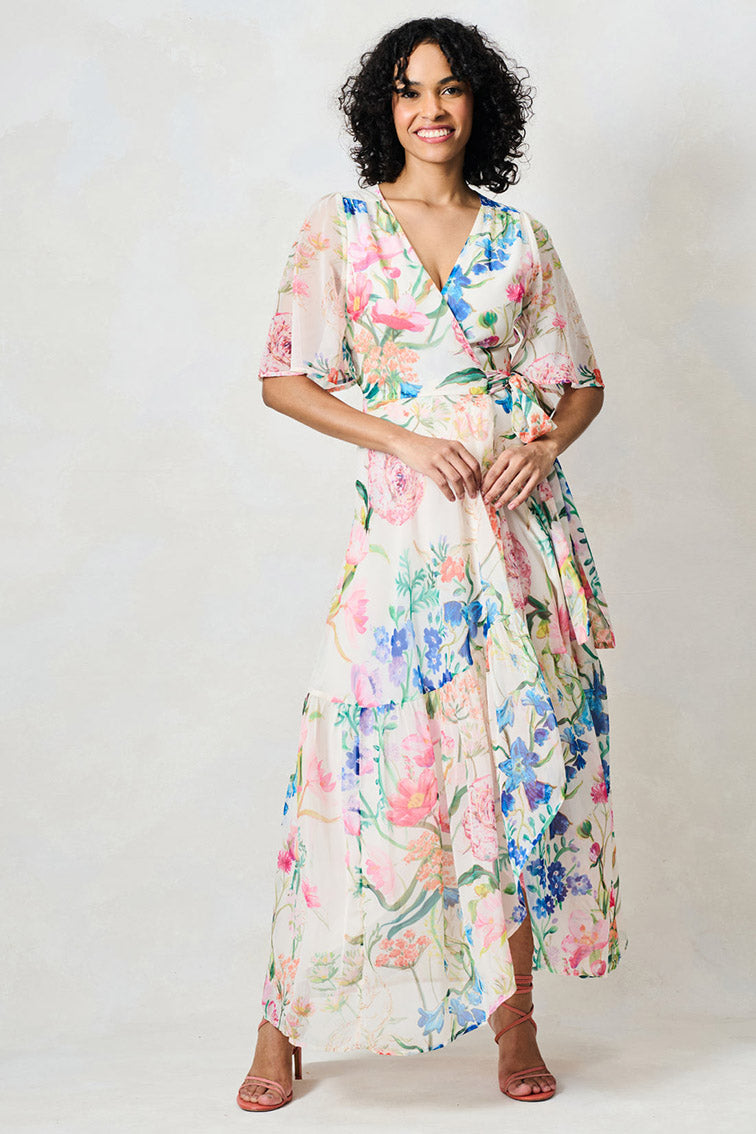 Hope & Ivy Michelle Floral A Line Wrap Dress