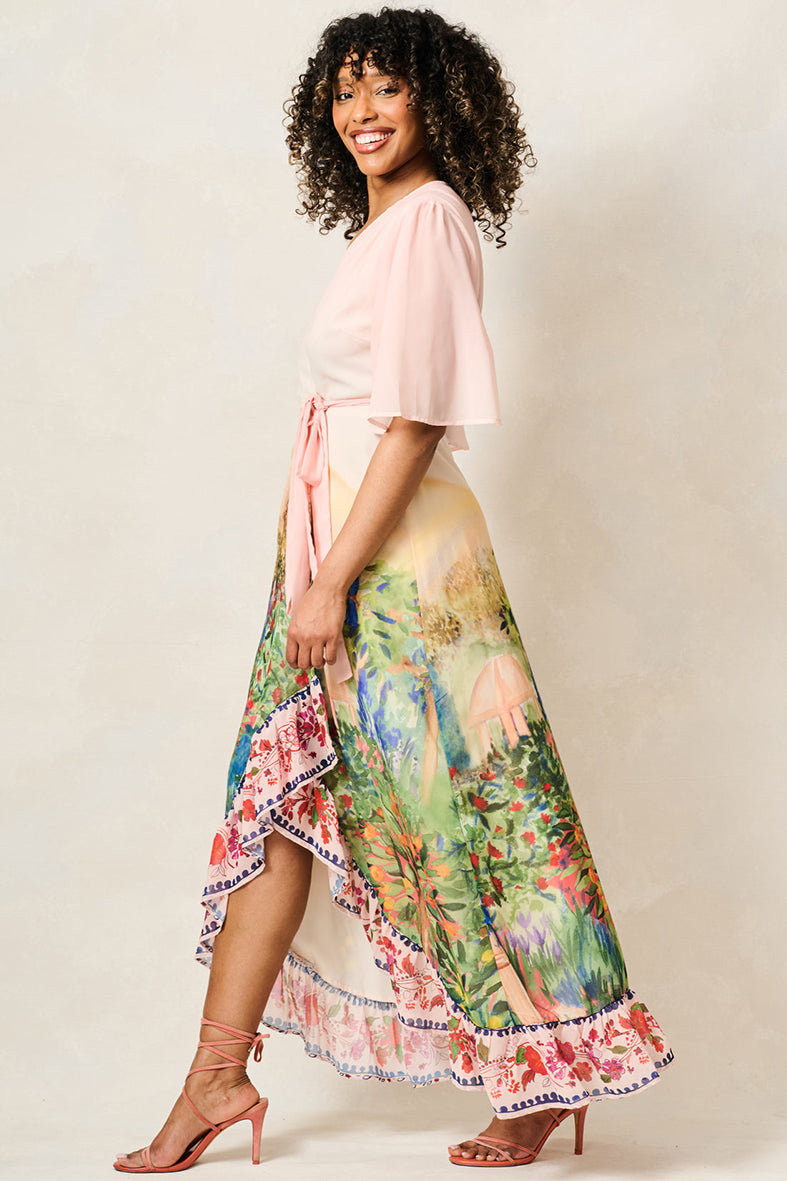 Hope & Ivy Morocco Floral & Pink Maxi Wrap Dress