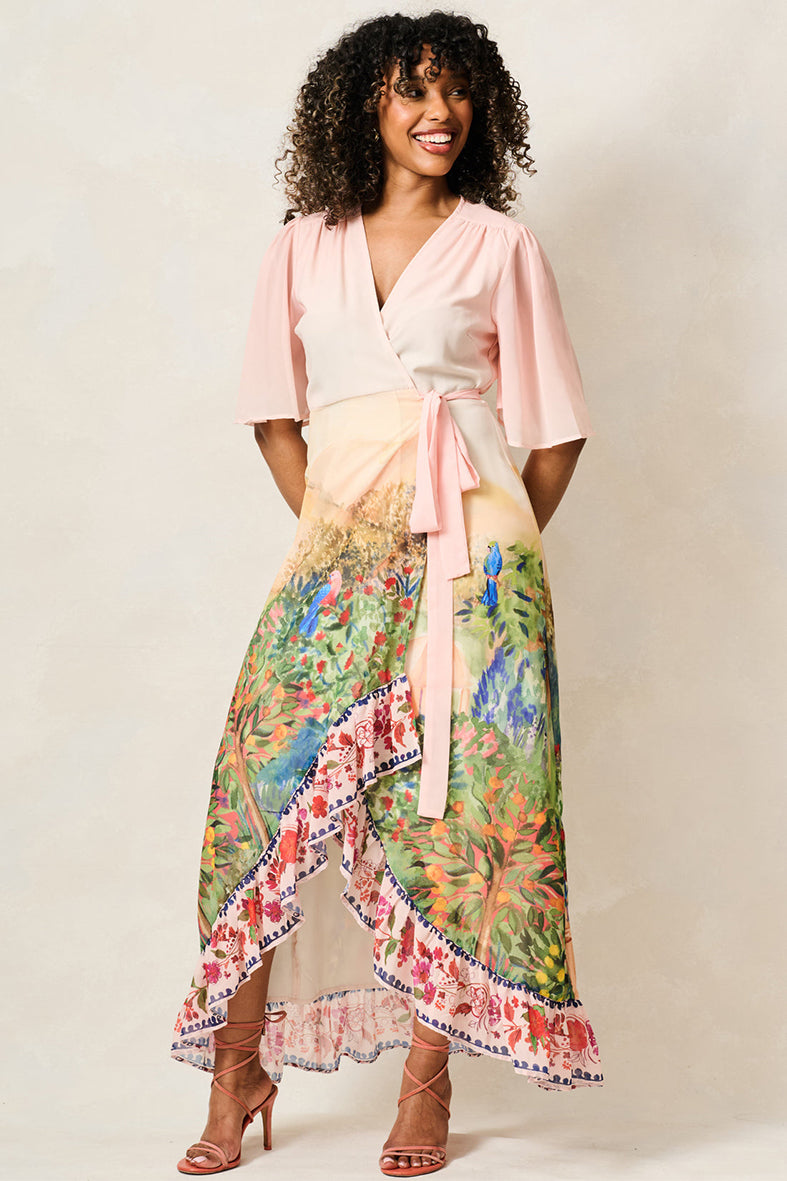 Hope & Ivy Morocco Floral & Pink Maxi Wrap Dress