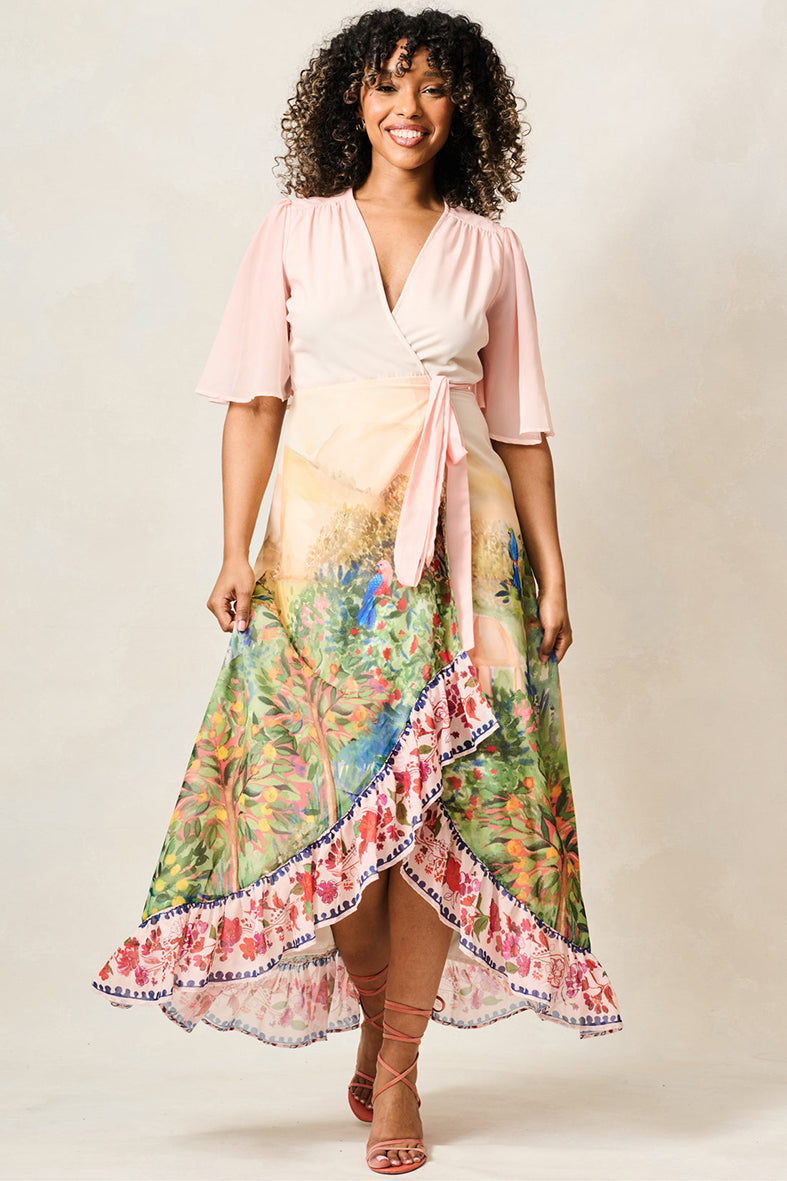 Hope & Ivy Morocco Floral & Pink Maxi Wrap Dress