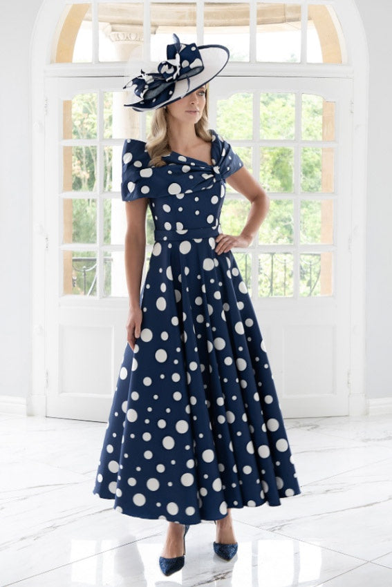Irresistible 8821 Navy Ivory Spot A Line Dress