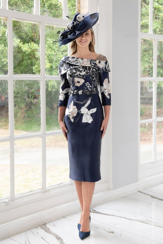 Irresistible 8833 Navy Placement Print Dress
