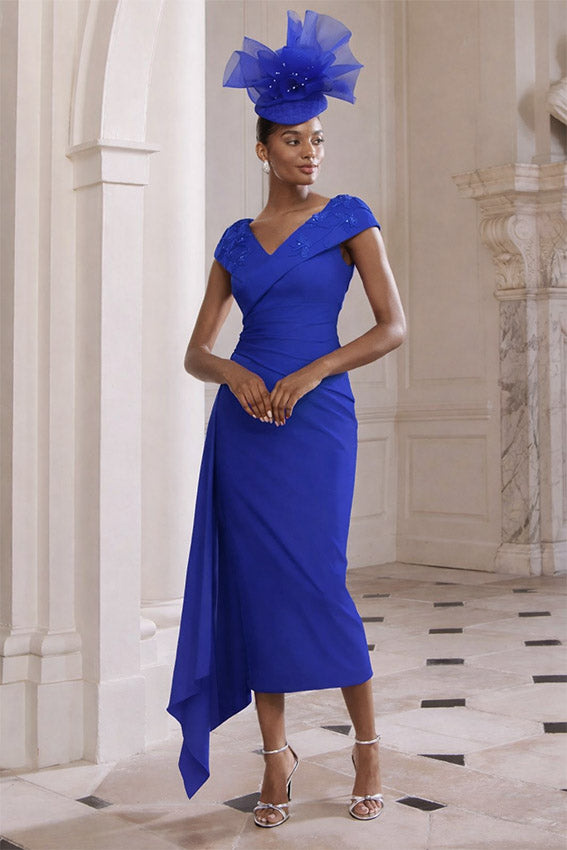 John Charles 29359 Sapphire Blue Midi A Line Dress for the mother of the bride