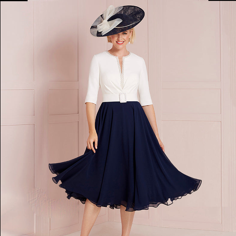 John Charles 66521 Ivory / Navy A line mother of the bride Dress