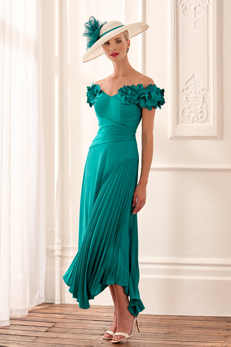 John Charles 66632B Green Peacock A Line Mother Of The Bride Dress