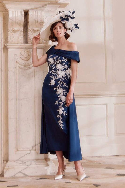 John Charles 66726 Navy Dress With Overskirt