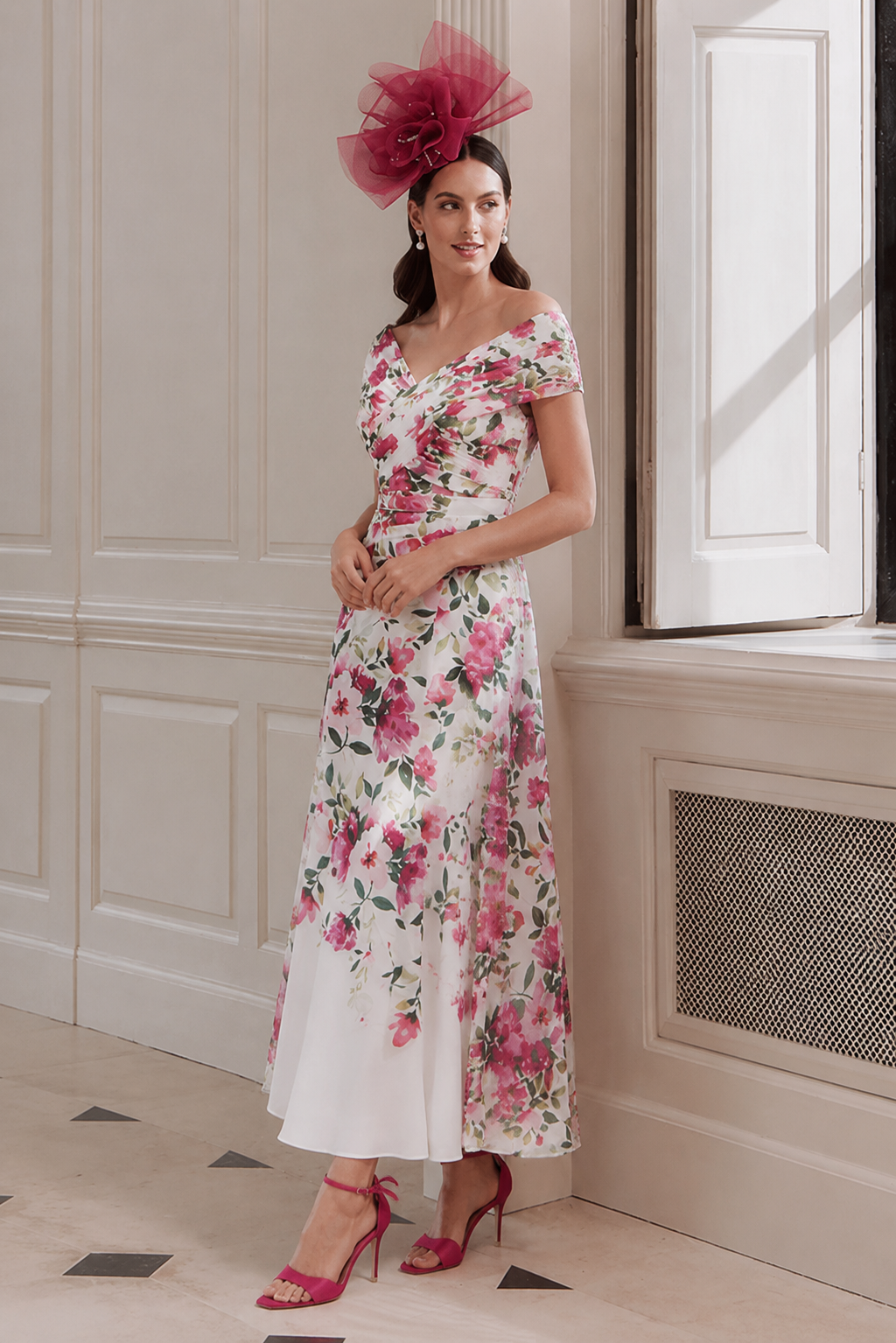 John Charles 66743 Spring Floral Midi Mother Of The Bride Dress