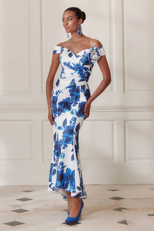 John Charles 66752  Blue Floral Straight Dress