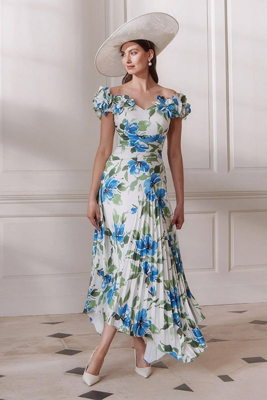 John Charles 66764 Blue Patterned A Line Dress