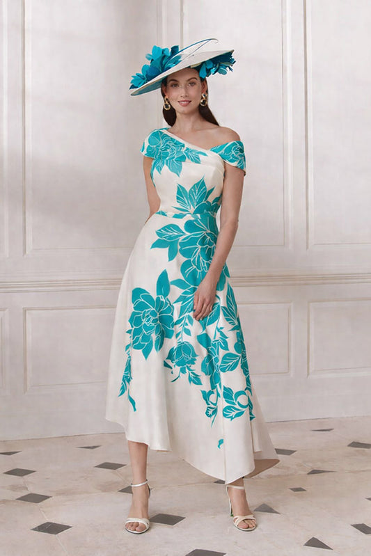 John Charles 66770 Ivory Peacock A Line Dress