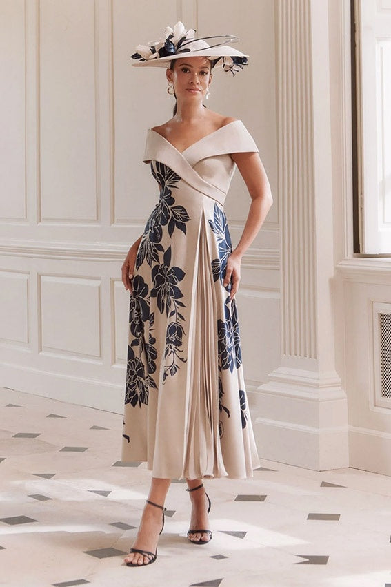 John Charles 66774 Navy Oyster A Line Midi Dress for the mother of the bride