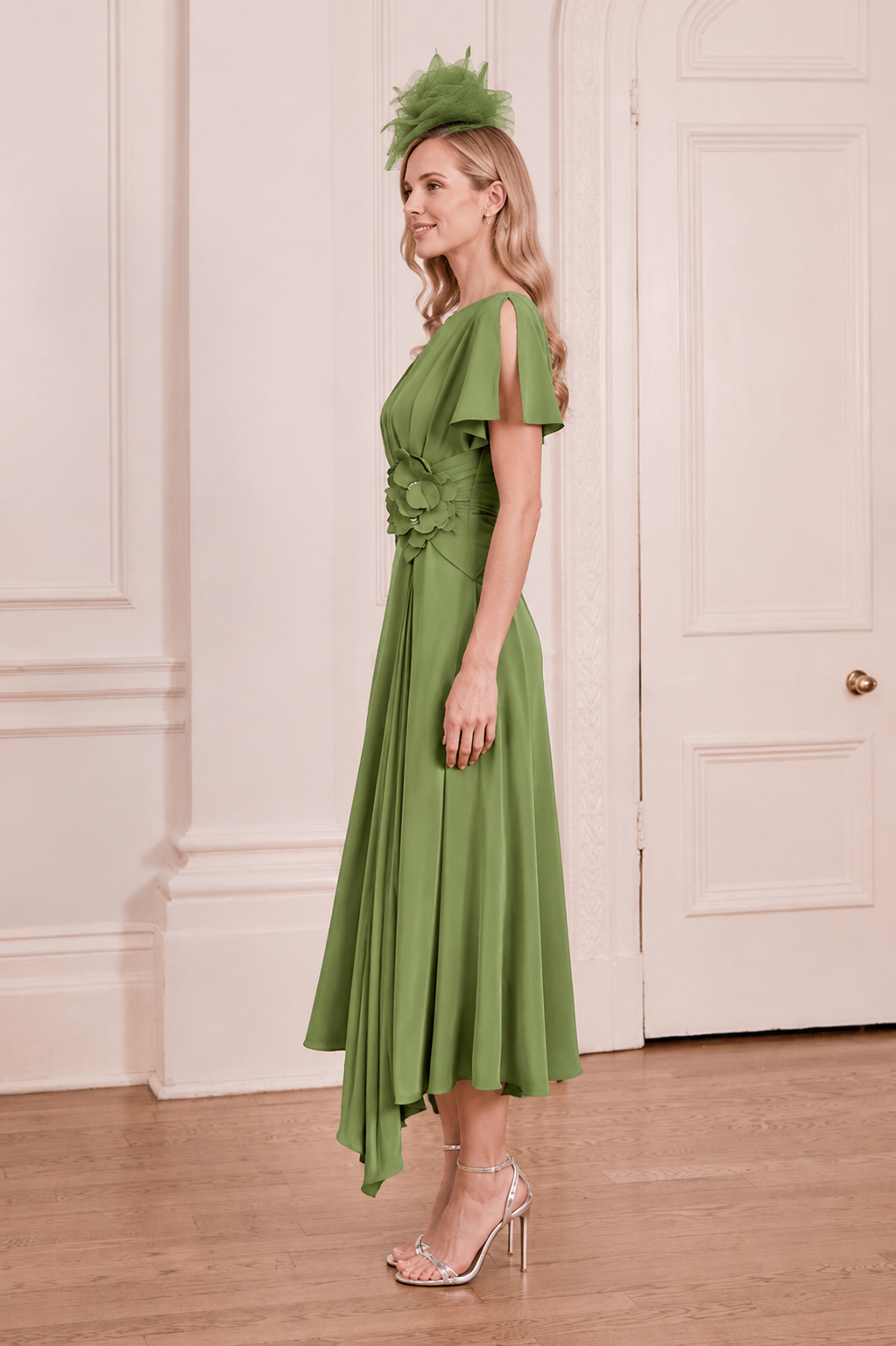 John Charles 66782 Forest A Line Mother Of The Bride Dress With Floral Waist Attachment