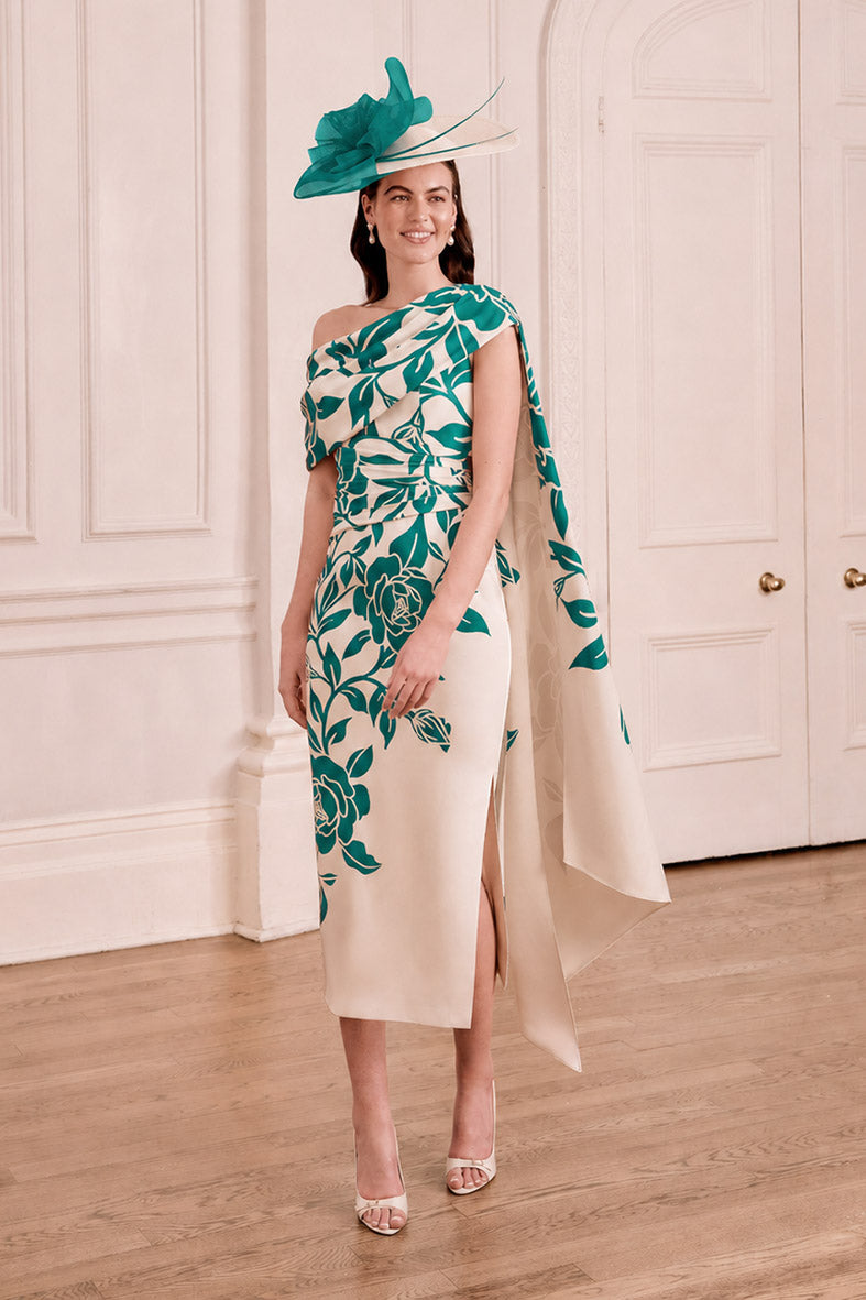 John Charles 66795 Teal/Ivory Mother Of The Bride Dress With Cape