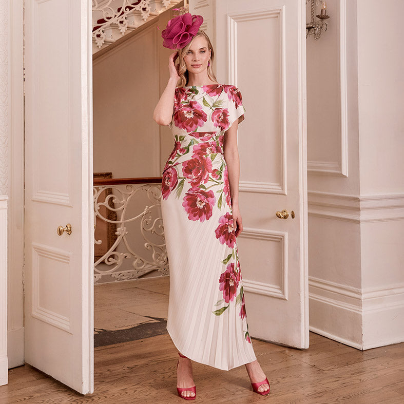 John Charles 66809B pink floral mother of the bride dress with pleats