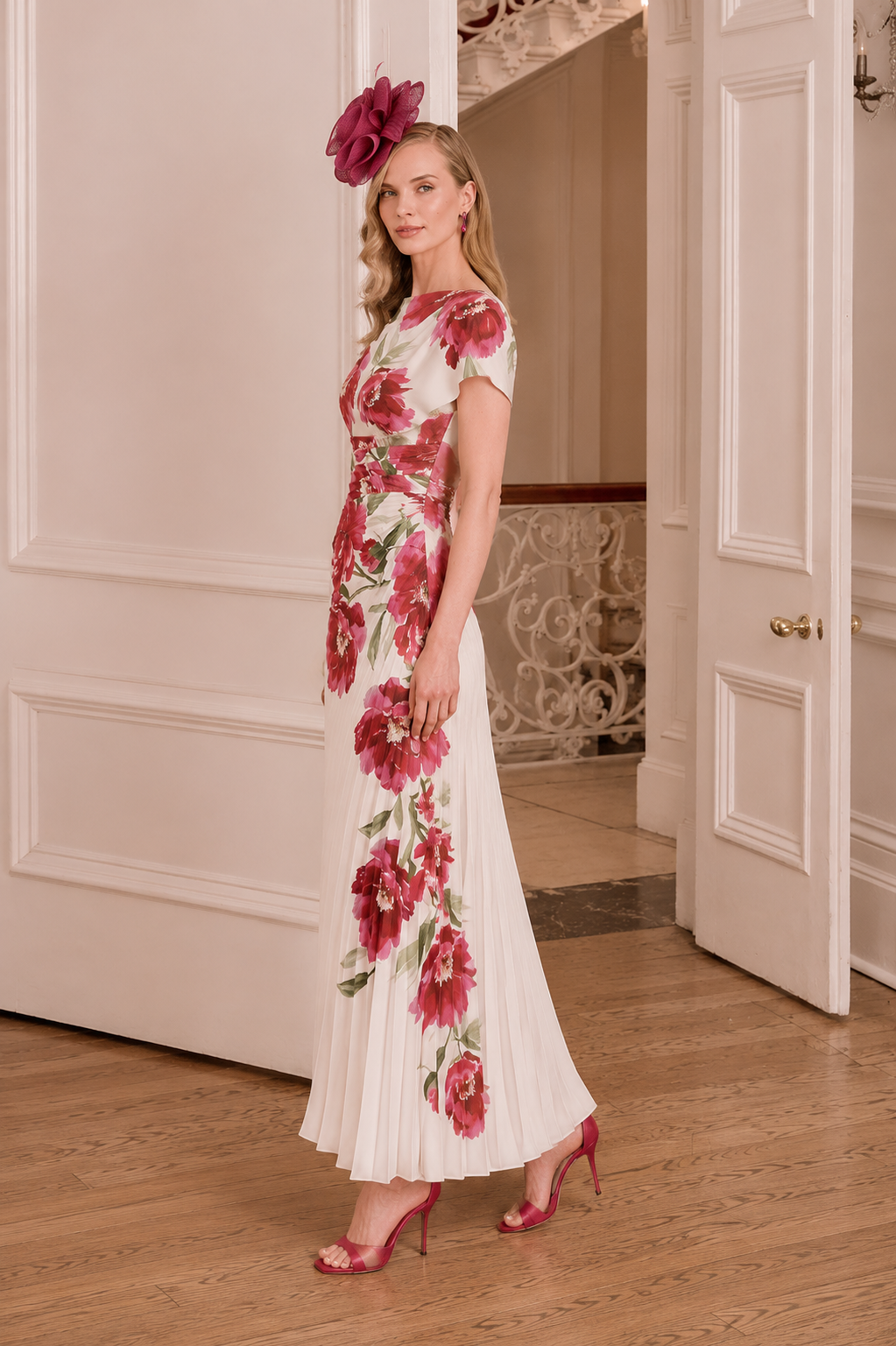 John Charles 66809 Peony/Ivory Printed Draped Mother Of The Bride Dress profile