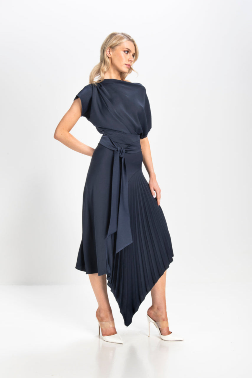 Kevan Jon Navy Mila Pleat dress
