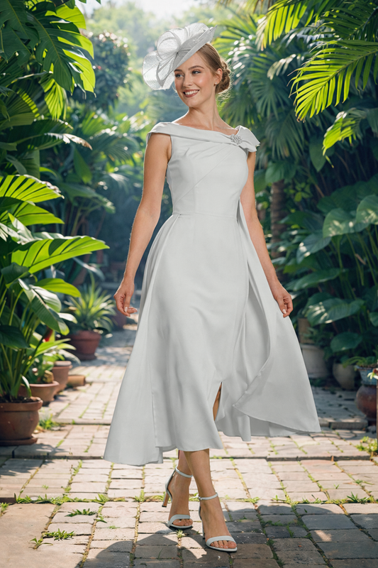 Labella 3330 Dusty Mint Straight  mother of the bride dress With Overskirt
