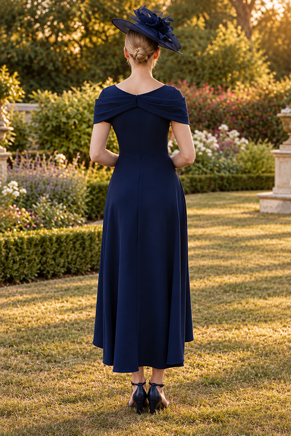 Labella 3377 Midnight Blue A Line Hi Lo Dress With Front Bow