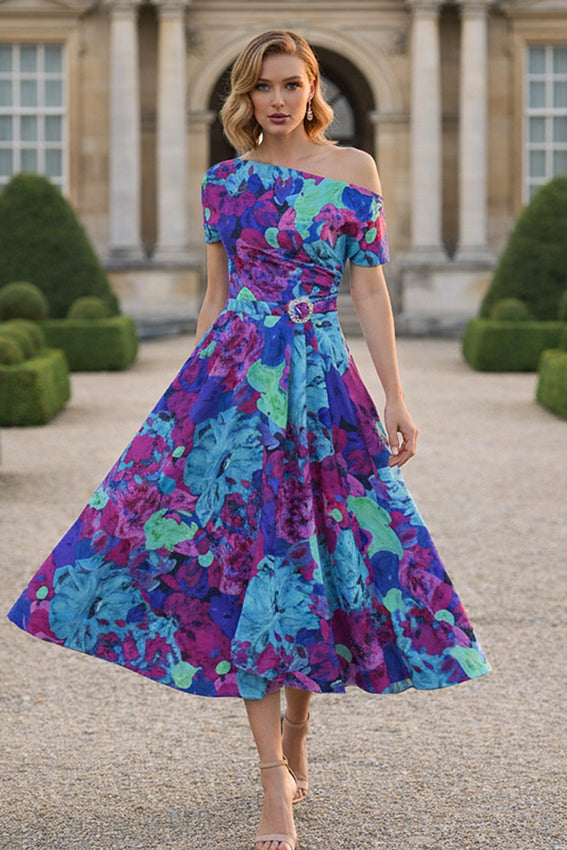 Labella 3419 Blue/Pink Patterned A Line  mother of the bride dress