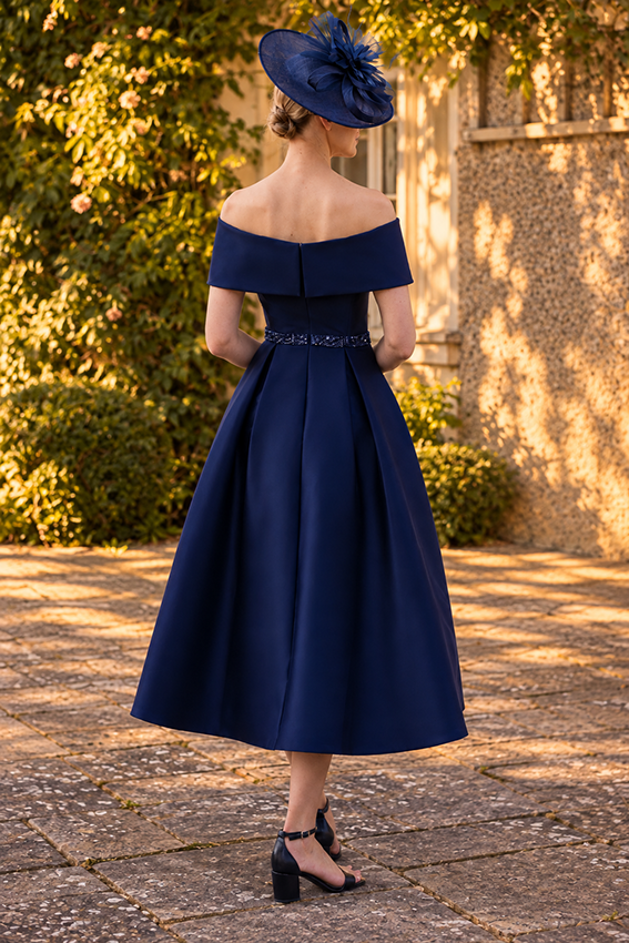 Labella 3425 Navy A Line Dress Pencil Cut Dress With Overskirt