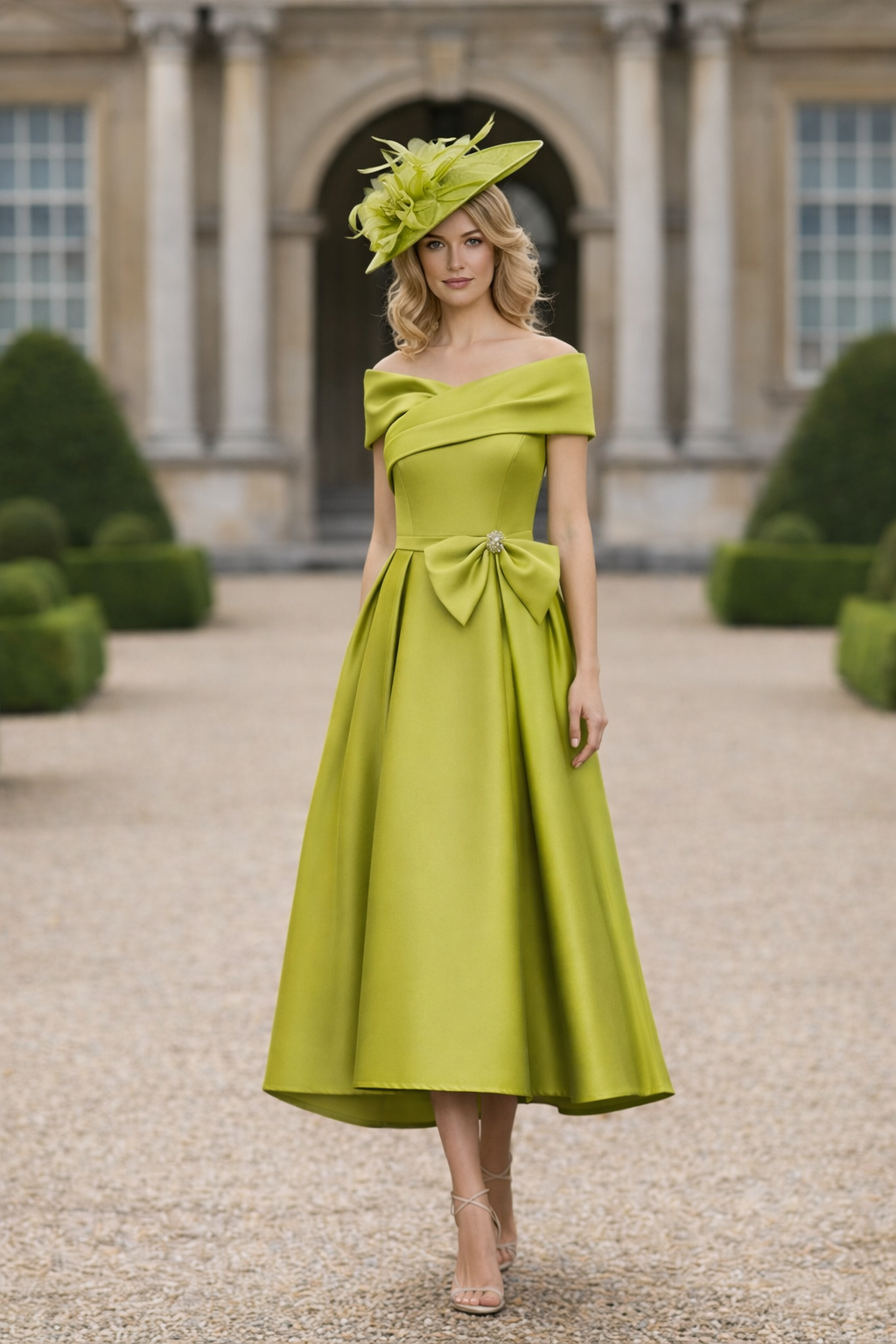 Labella 3426 Lime Green A Line Mother Of The Bride Dress With Bows