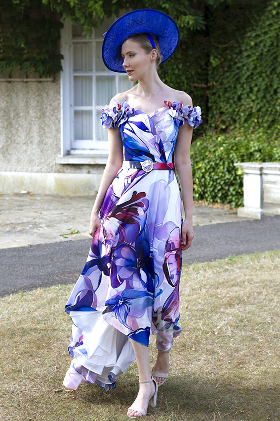 Labella 3434 Blue Floral Print A Line  mother of the bride dress