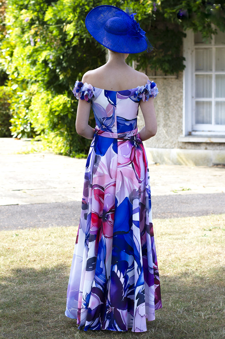 Labella 3434 Blue Floral Print A Line  mother of the bride dress
