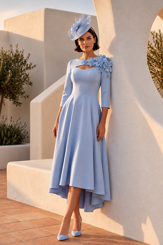 Labella 3470 Light Blue A Line Dress With 3D Floral Embellishment