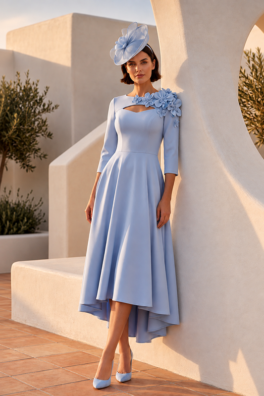 Labella 3470 Light Blue A Line Dress With 3D Floral Embellishment