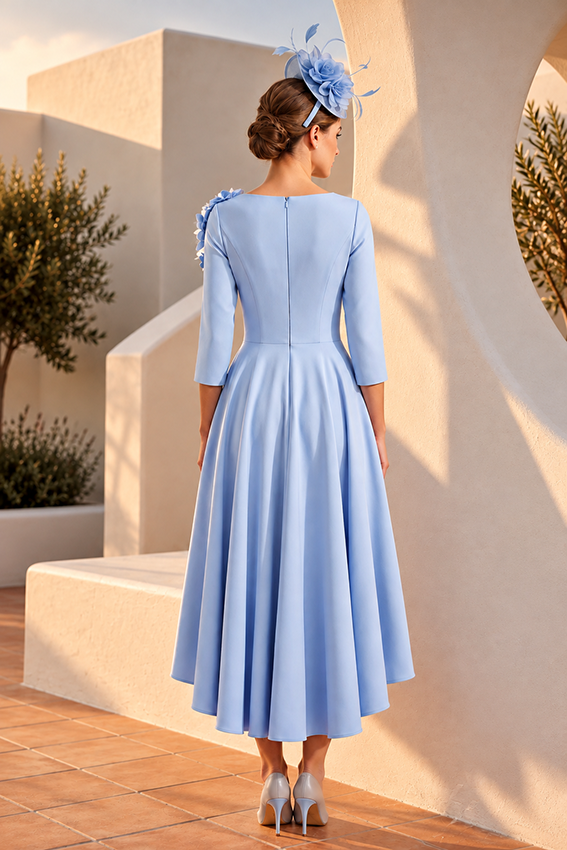 Labella 3470 Light Blue A Line Dress With 3D Floral Embellishment