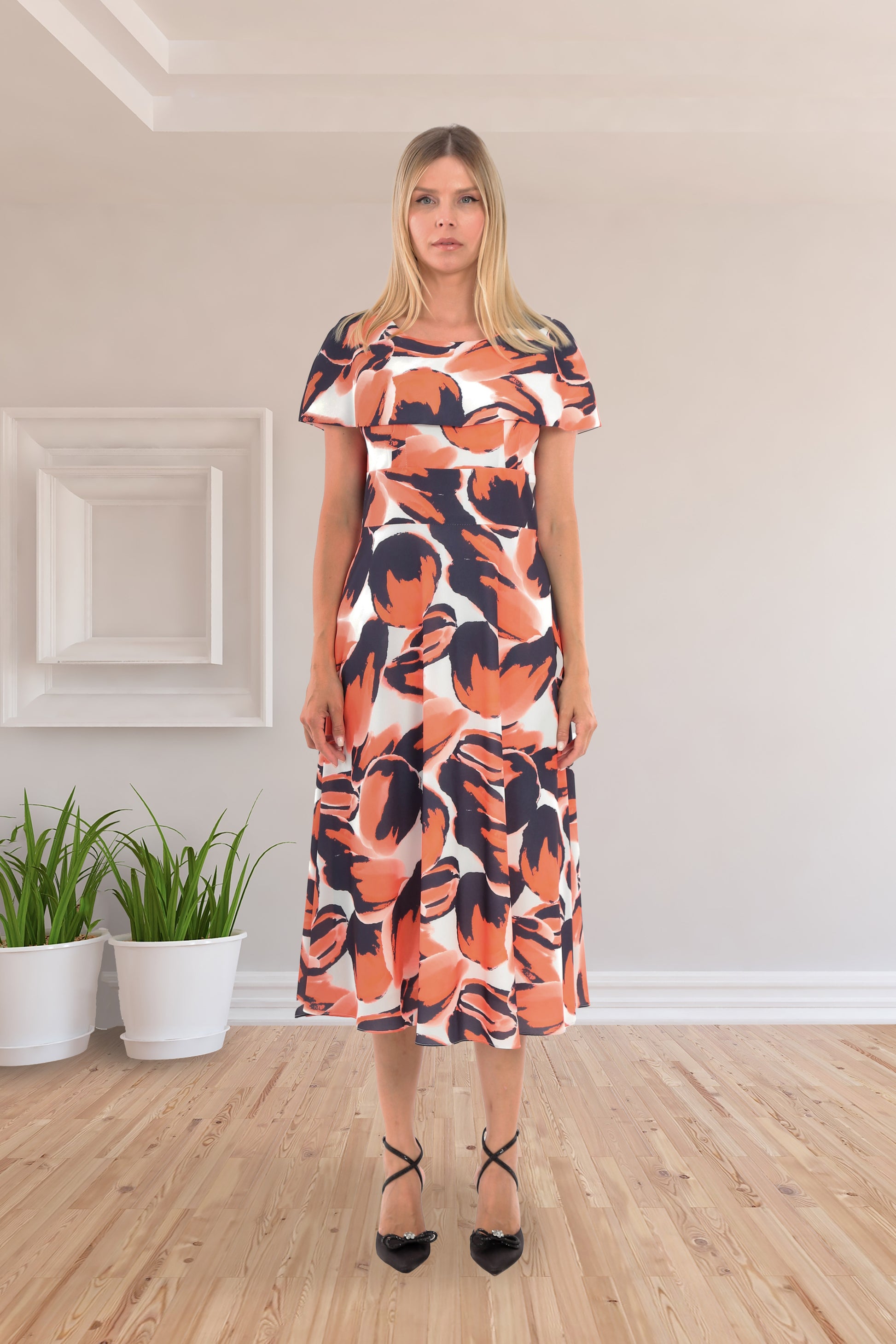 Lizabella 2039 Apricot Patterned Dress