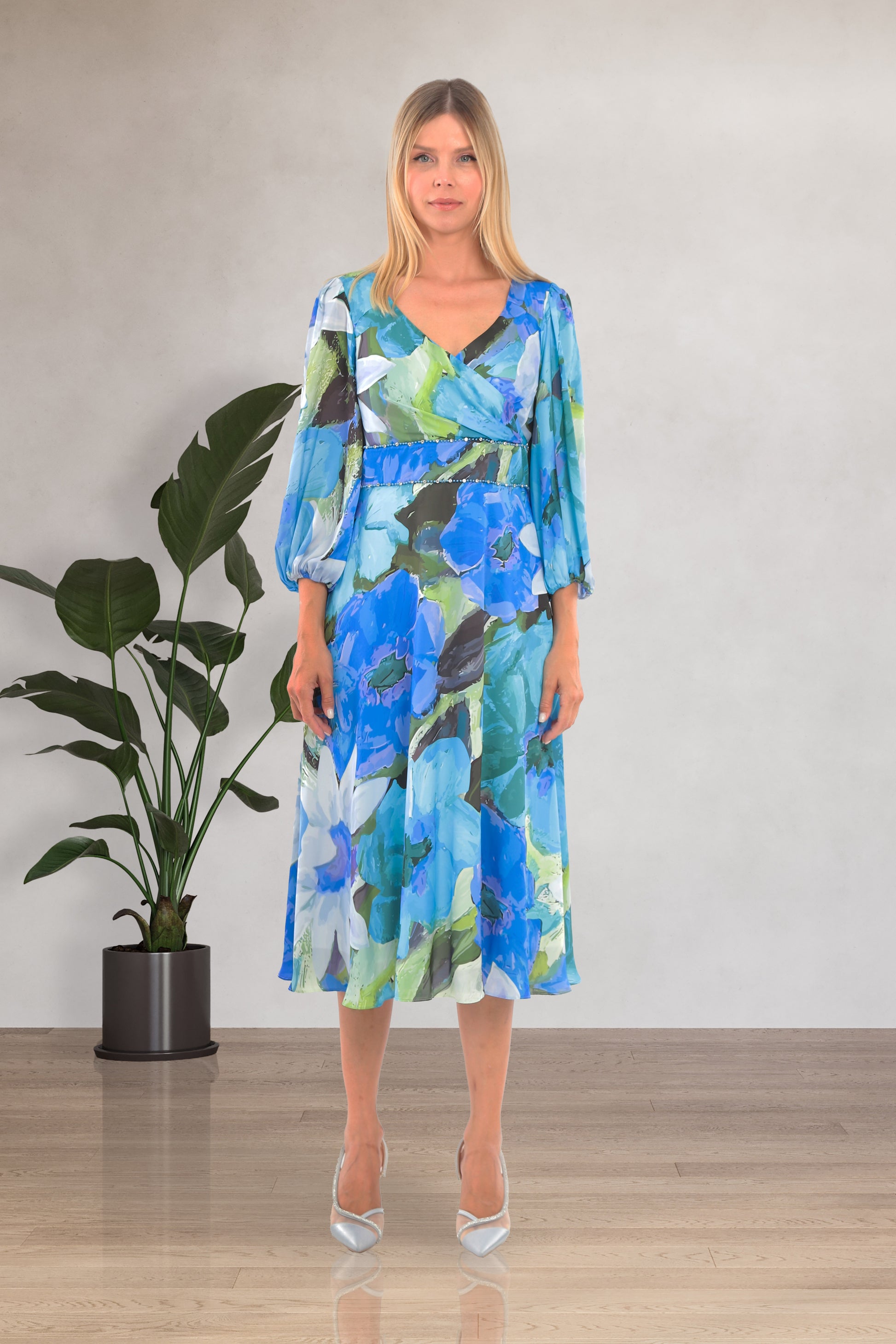 Lizabella 2045 Blue Patterned  Dress