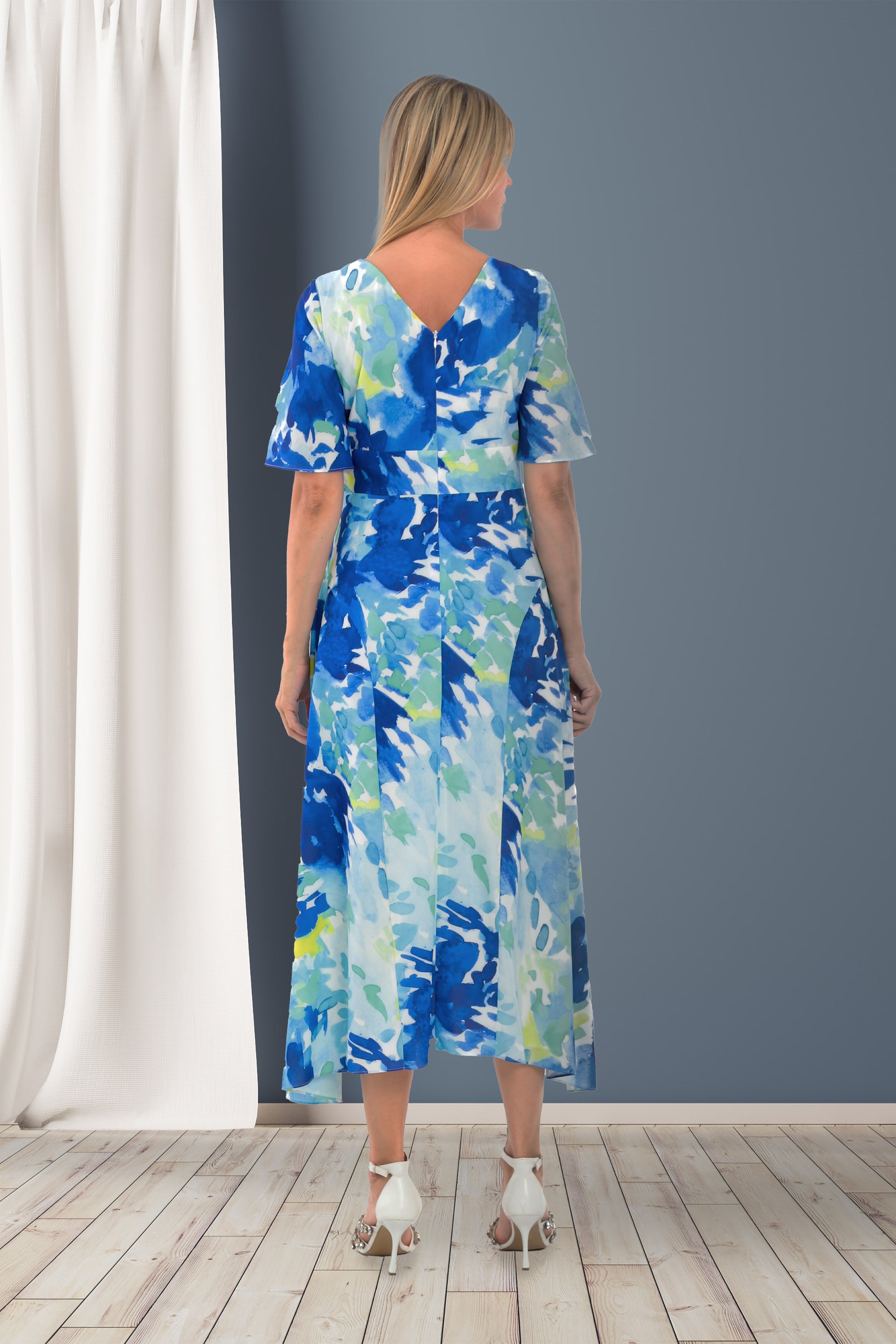 Lizabella 2118 Royal Blue Patterned Dress