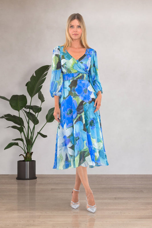 Lizabella 2045 Blue Patterned  Dress