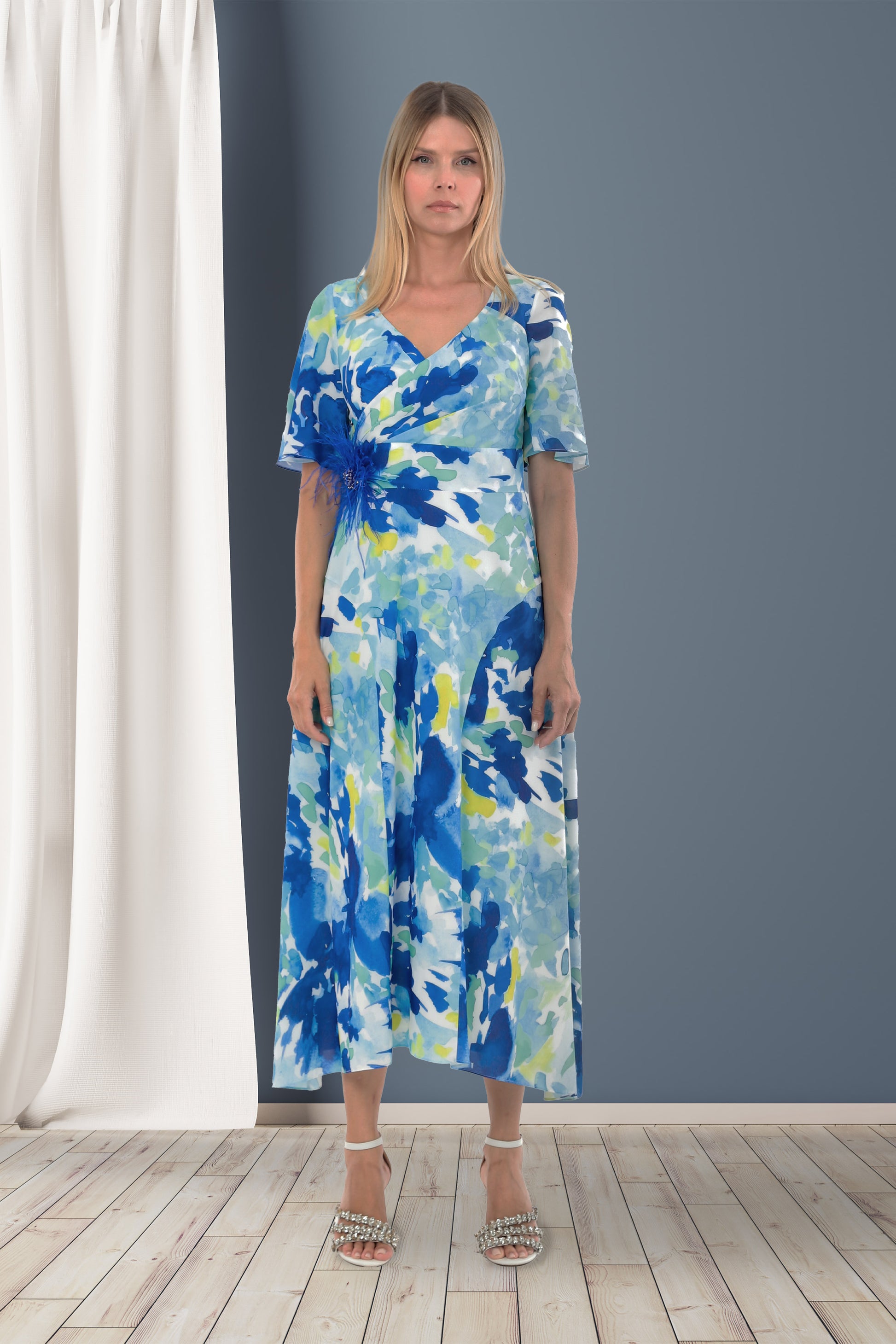 Lizabella 2118 Royal Blue Patterned Dress