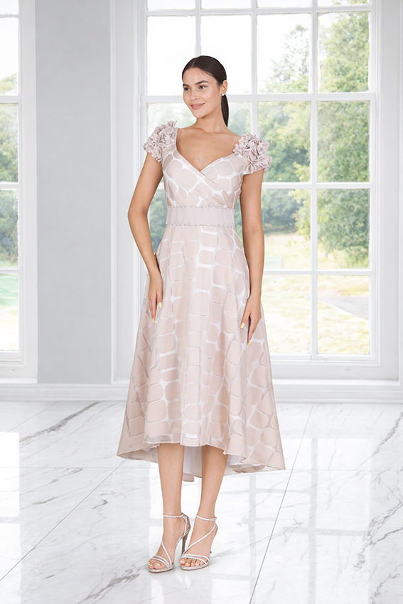 Lizabella 2389 Oyster Patterned A Line Dress