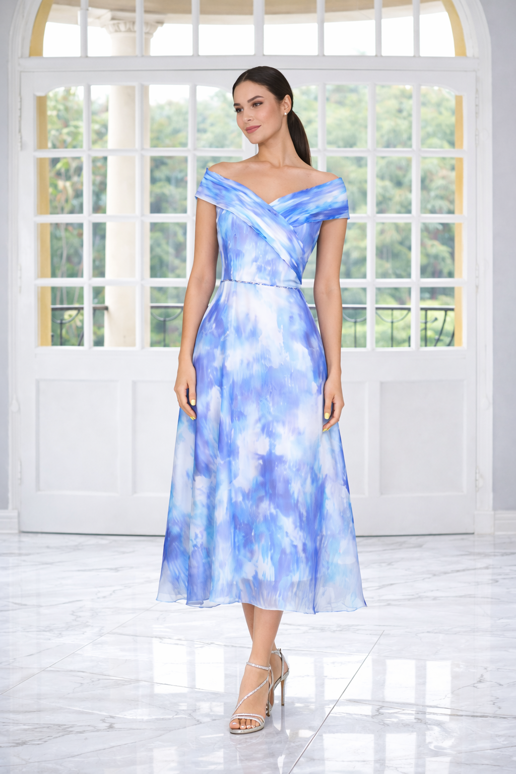 Lizabella 2413 Sapphire Patterned A Line mother of the bride dress