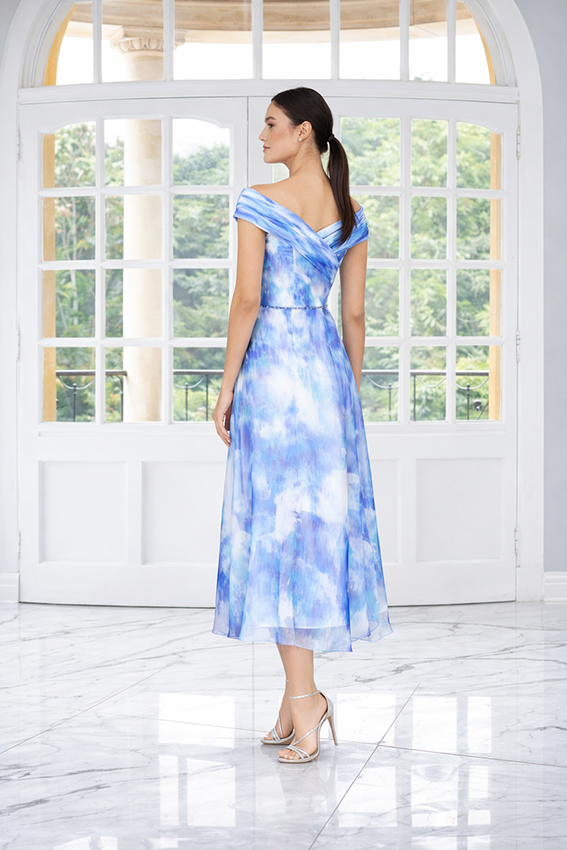 Lizabella 2413 Sapphire Patterned A Line mother of the bride dress