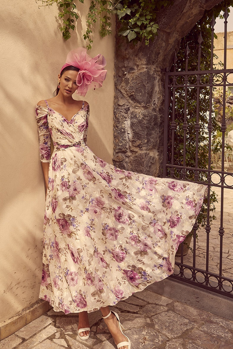 Veni Infantino 36111 Pink Floral A Line Mother Of The Bride Dress