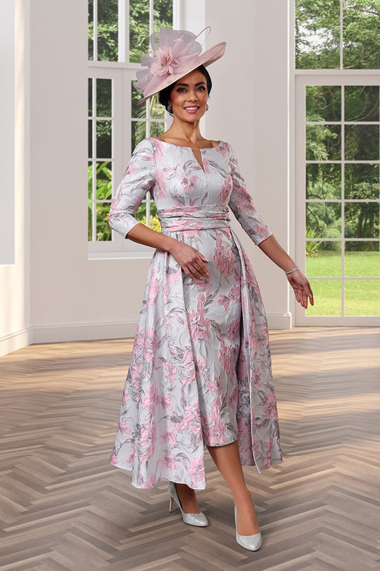Veromia Occasions 1613 Silver Pink Patterned A Line Dress