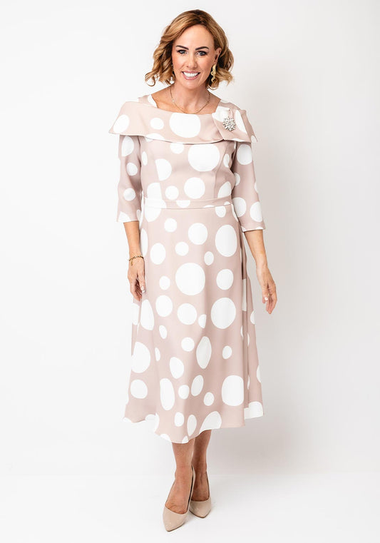 Cassandra Bell Nude & White A Line Spot Dress