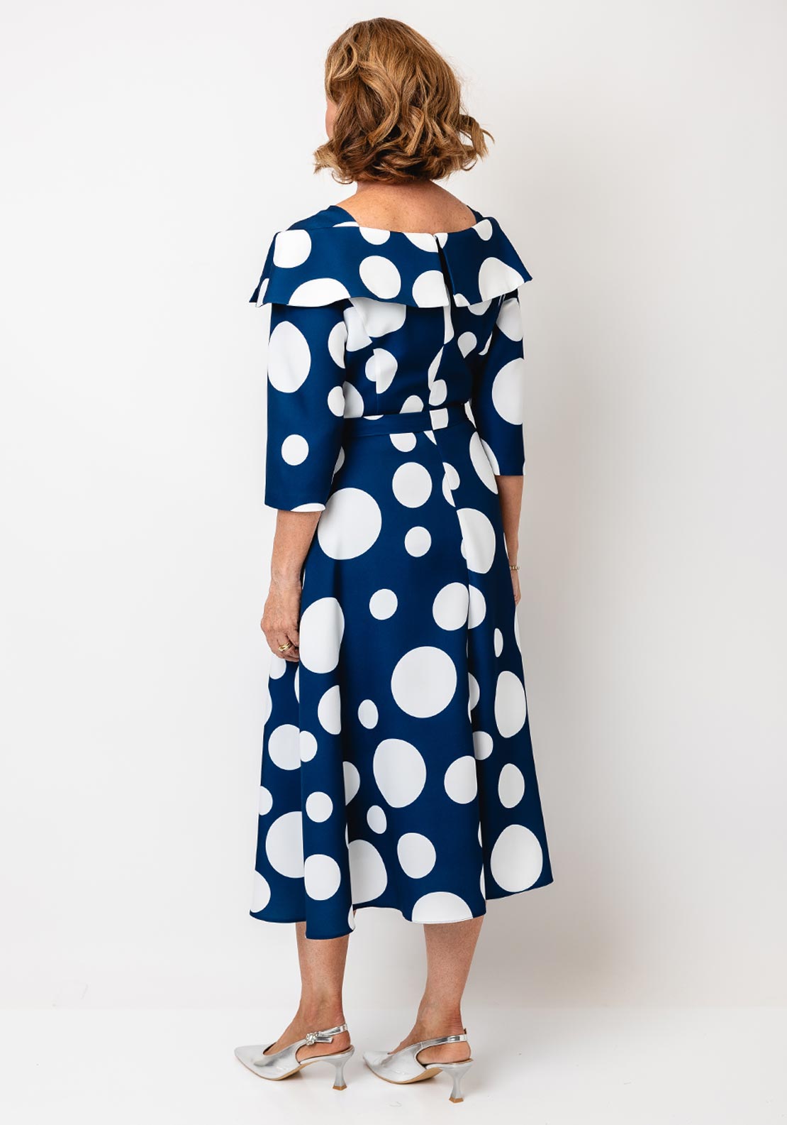 Cassandra Bell Navy & White A Line Spot Dress