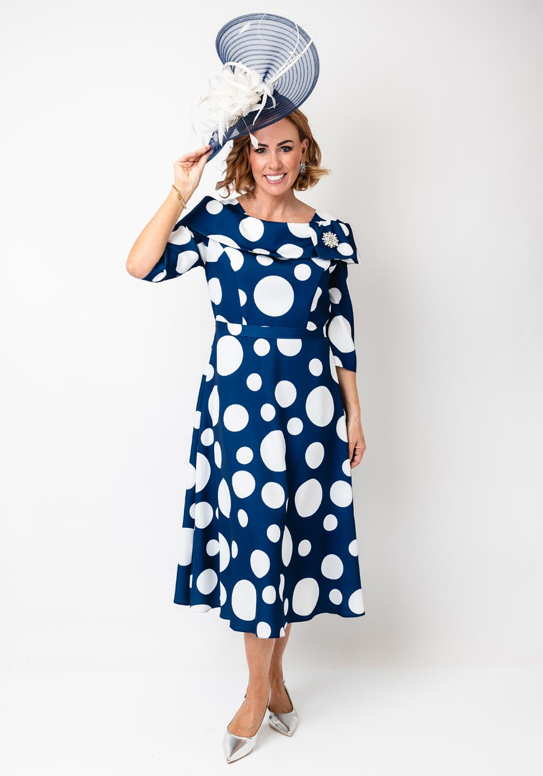 Cassandra Bell Navy & White A Line Spot Dress